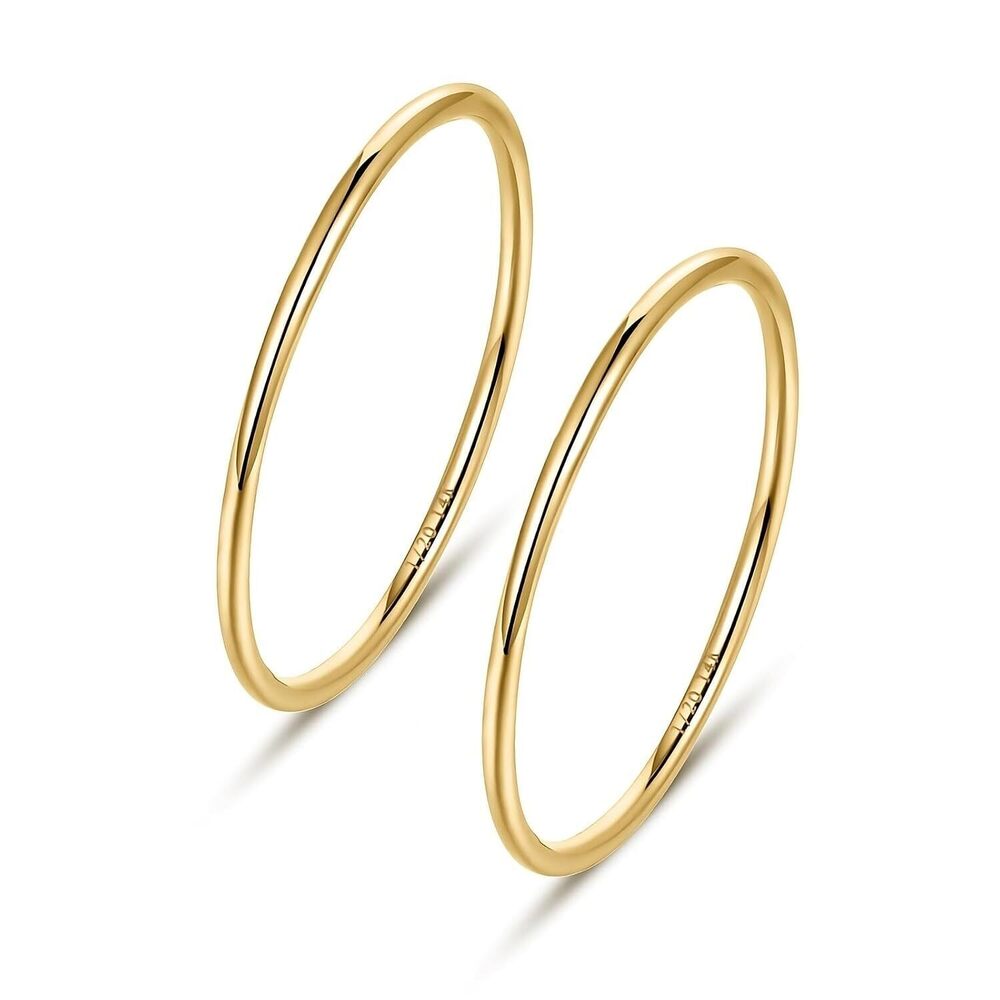 1mm 14K Gold Filled Rings for Women, Non Tarnish Stacking Band 2P-6